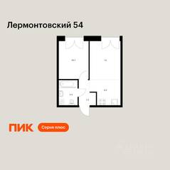 ЖК «Лермонтовский 54», планировка 1-комнатной квартиры, 35.00 м²