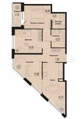ЖК «ID Murino III», планировка 3-комнатной квартиры, 64.34 м²