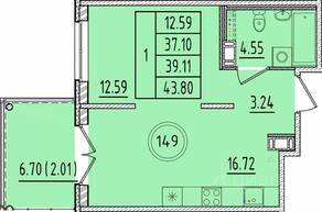 МЖК «Образцовый квартал 17», планировка 1-комнатной квартиры, 37.10 м²