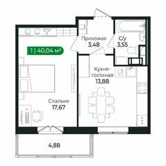 ЖК «Sertolovo Park», планировка 1-комнатной квартиры, 40.04 м²