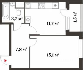 ЖК Миниполис «Восемь кленов», планировка 1-комнатной квартиры, 38.40 м²