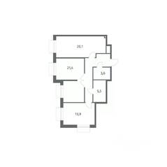 ЖК «Парусная 1», планировка 2-комнатной квартиры, 75.90 м²