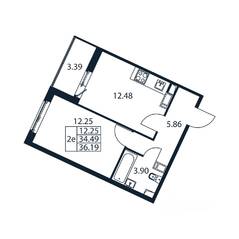 ЖК «Полис ЛАВрики», планировка 2-комнатной квартиры, 35.70 м²