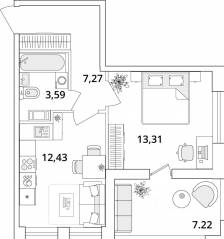 ЖК «Cube», планировка 1-комнатной квартиры, 40.30 м²