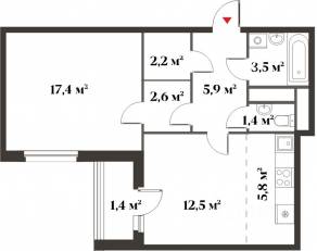 ЖК Миниполис «Восемь кленов», планировка 2-комнатной квартиры, 51.30 м²