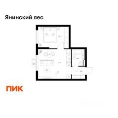 ЖК «Янинский лес», планировка 1-комнатной квартиры, 35.70 м²