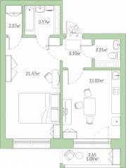 ЖК «Новое Горелово», планировка 1-комнатной квартиры, 48.94 м²