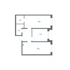 ЖК «Парусная 1», планировка 2-комнатной квартиры, 64.00 м²