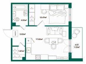 ЖК «ЛесART», планировка 1-комнатной квартиры, 38.42 м²