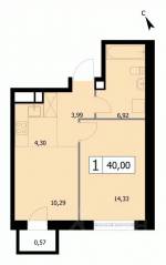 ЖК «Self», планировка 1-комнатной квартиры, 40.00 м²
