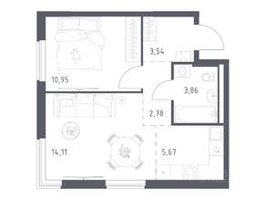 ЖК «Мытищи Парк», планировка 1-комнатной квартиры, 40.91 м²