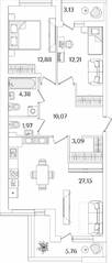 ЖК «Лайнеръ», планировка 2-комнатной квартиры, 76.20 м²