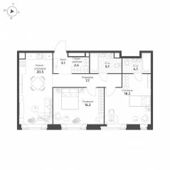ЖК «MariInn Park», планировка 2-комнатной квартиры, 77.10 м²