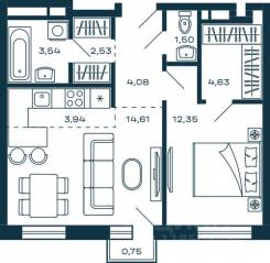 ЖК «М_5», планировка 1-комнатной квартиры, 47.40 м²