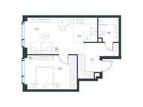 ЖК «Level Мичуринский», планировка 2-комнатной квартиры, 44.20 м²