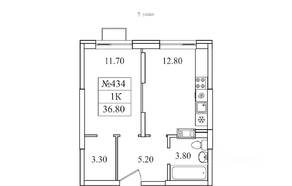 ЖК «Видный берег 2», планировка 1-комнатной квартиры, 36.80 м²