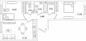 ЖК «Кинопарк», планировка 2-комнатной квартиры, 56.04 м²