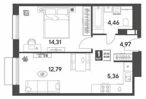 ЖК Арт-квартал «Публицист», планировка 1-комнатной квартиры, 41.89 м²