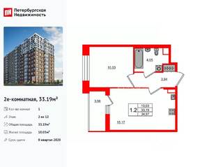 ЖК «Астра Континенталь», планировка 1-комнатной квартиры, 33.19 м²