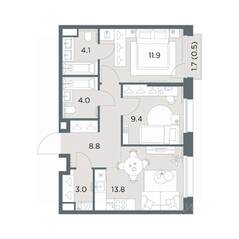 ЖК «Станиславский», планировка 2-комнатной квартиры, 55.50 м²