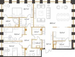 ЖК «Институтский, 16», планировка 3-комнатной квартиры, 173.10 м²