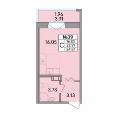 ЖК «Рождественский квартал», планировка студии, 24.87 м²