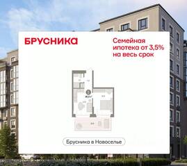 ЖК «Брусника в Новоселье», планировка 1-комнатной квартиры, 48.62 м²