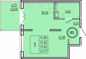 МЖК «Образцовый квартал 16», планировка 1-комнатной квартиры, 35.82 м²
