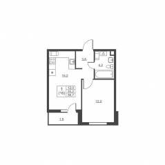 ЖК «Ермак», планировка 1-комнатной квартиры, 36.70 м²