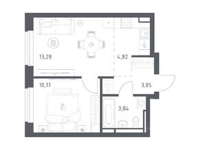 ЖК «Новое Видное», планировка 1-комнатной квартиры, 35.40 м²