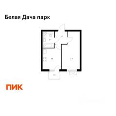 ЖК «Белая Дача парк», планировка 1-комнатной квартиры, 32.10 м²