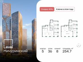 ЖК «Level Мичуринский», планировка 6-комнатной квартиры, 254.70 м²
