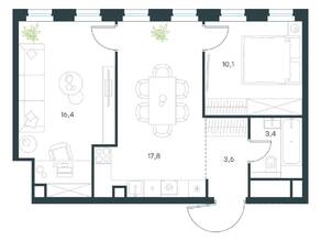 ЖК «Level Селигерская», планировка 2-комнатной квартиры, 51.70 м²