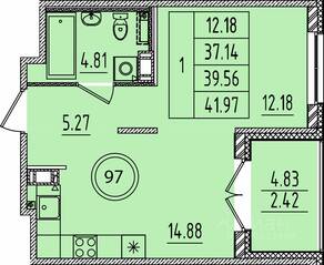 МЖК «Образцовый квартал 14», планировка 1-комнатной квартиры, 37.14 м²