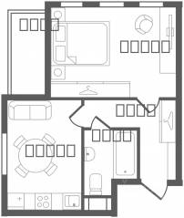 ЖК «Ювента», планировка 1-комнатной квартиры, 40.10 м²
