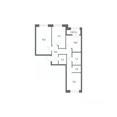 ЖК «NEWПИТЕР», планировка 3-комнатной квартиры, 76.46 м²