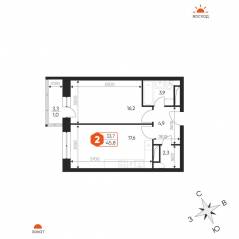ЖК «Идеал», планировка 2-комнатной квартиры, 45.80 м²