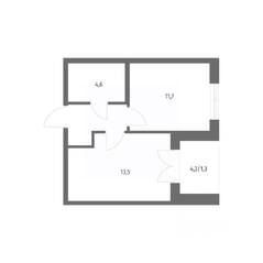 ЖК «NEWПИТЕР», планировка 1-комнатной квартиры, 35.30 м²