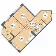 ЖК «Огни Залива», планировка 2-комнатной квартиры, 65.87 м²
