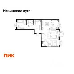 ЖК «Ильинские луга», планировка 3-комнатной квартиры, 85.50 м²