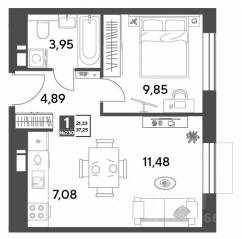 ЖК Арт-квартал «Публицист», планировка 1-комнатной квартиры, 37.25 м²
