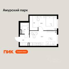 ЖК «Амурский парк», планировка 1-комнатной квартиры, 37.30 м²