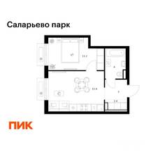 ЖК «Саларьево парк», планировка 1-комнатной квартиры, 35.00 м²
