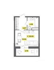 ЖК «Радость», планировка 1-комнатной квартиры, 25.09 м²