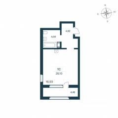 ЖК «Расцветай в Янино», планировка студии, 28.30 м²