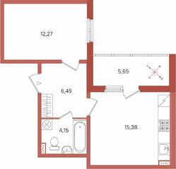 ЖК «Патио», планировка 1-комнатной квартиры, 41.12 м²