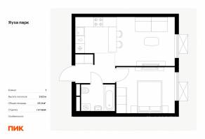 ЖК «Яуза парк (ПИК)», планировка 1-комнатной квартиры, 35.80 м²