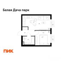 ЖК «Белая Дача парк», планировка 1-комнатной квартиры, 32.70 м²