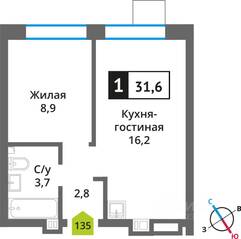 ЖК «Никольский квартал Отрада», планировка студии, 31.60 м²