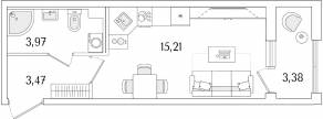 ЖК «Гранат», планировка студии, 24.34 м²